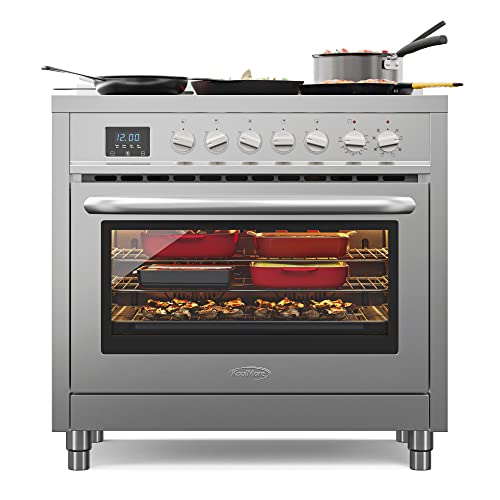 KoolMore 36 Inch All-Electric Range Oven with Ceramic Cooktop Burners, Stainless Steel Kitchen Stove with Large Capacity Convection Cooking, 4.3 cu. ft. (KM-FR36EE-SS)