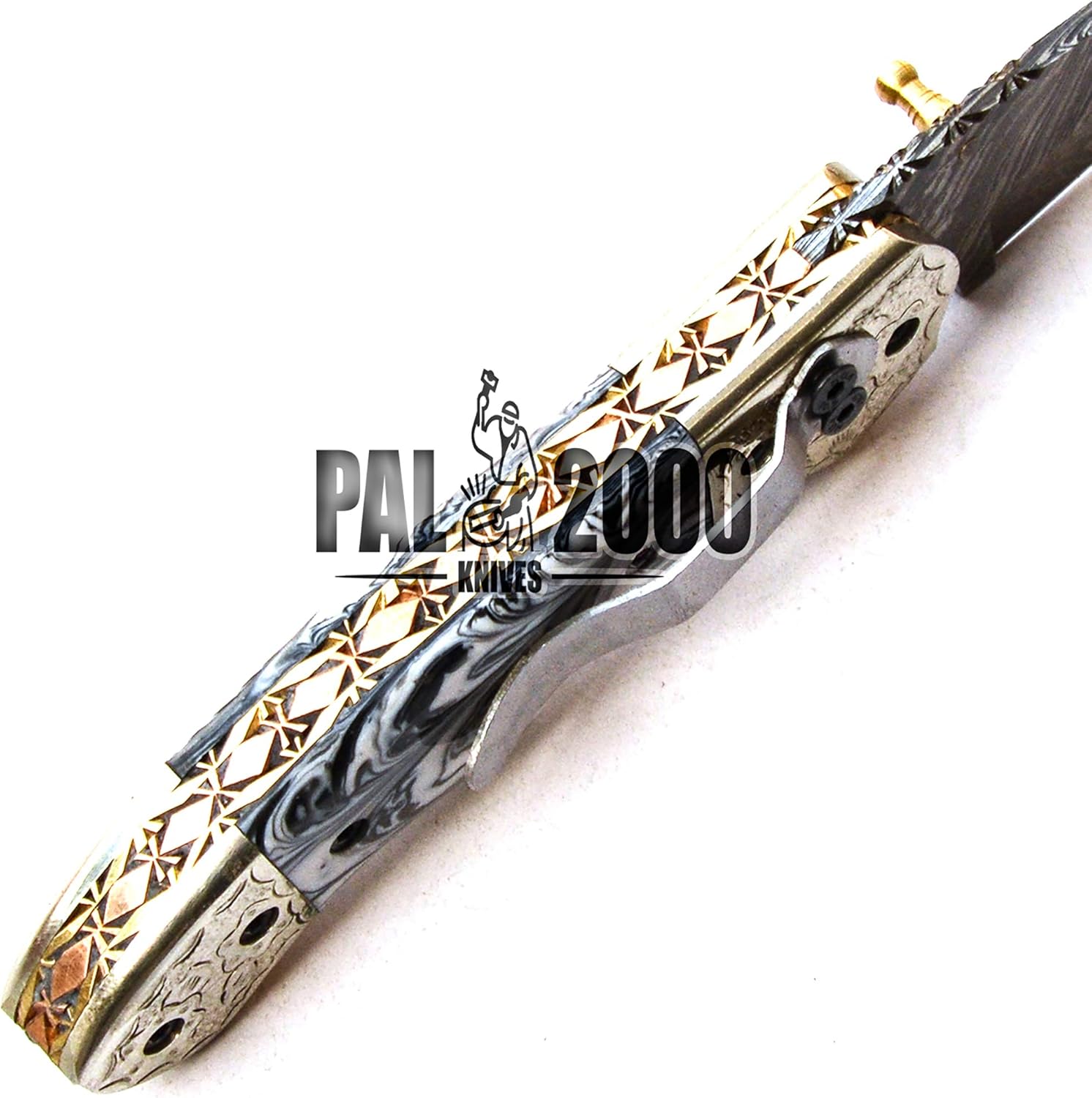 FOL-9775 Handmade Damascus Steel Folding Pocket Hunting Knife with Sheath