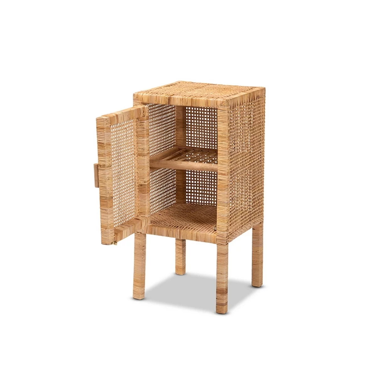 Baxton Studio Vivan Modern Bohemian Natural Brown Rattan 1-Door Nightstand