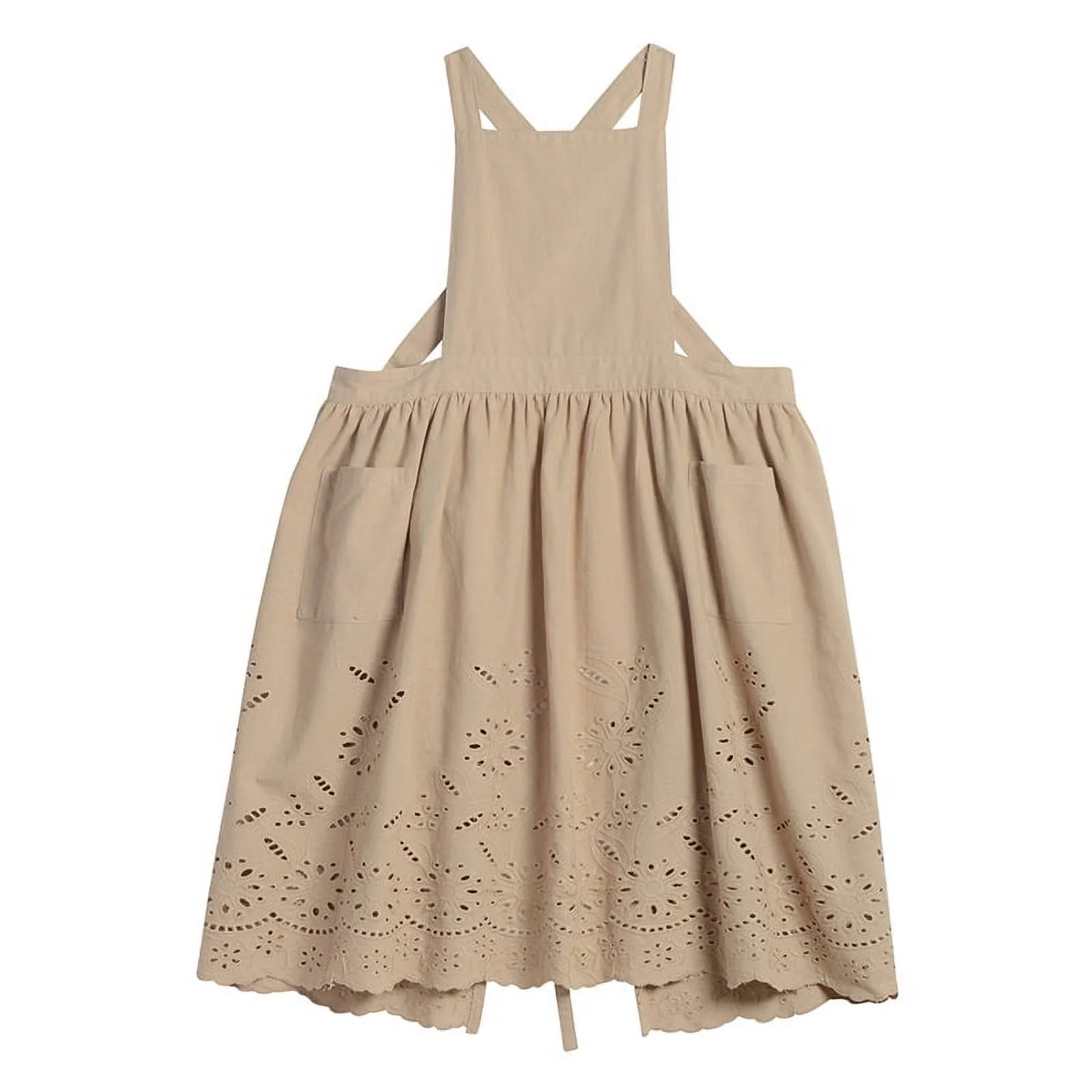 INS cotton linen cotton Korean style flower shop apron pocket pocket simple versatile openwork women's apron coffee/white