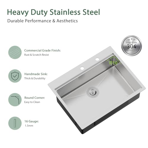 25 Inch Utility Laundry Sink Drop In 16 Gauge Stainless Steel Single Bowl Laundry Room Sink Laundry & Utility Room Kitchen Sinks 25
