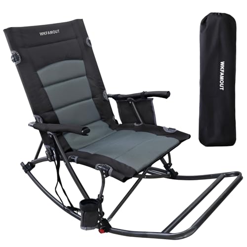 Folding Rocking Camping Chair with Foot Rest Portable Oversized Padded Rocking Chair for Outdoor Camp, Garden, Lawn, Heavy Duty for Adults Supports 400lbs