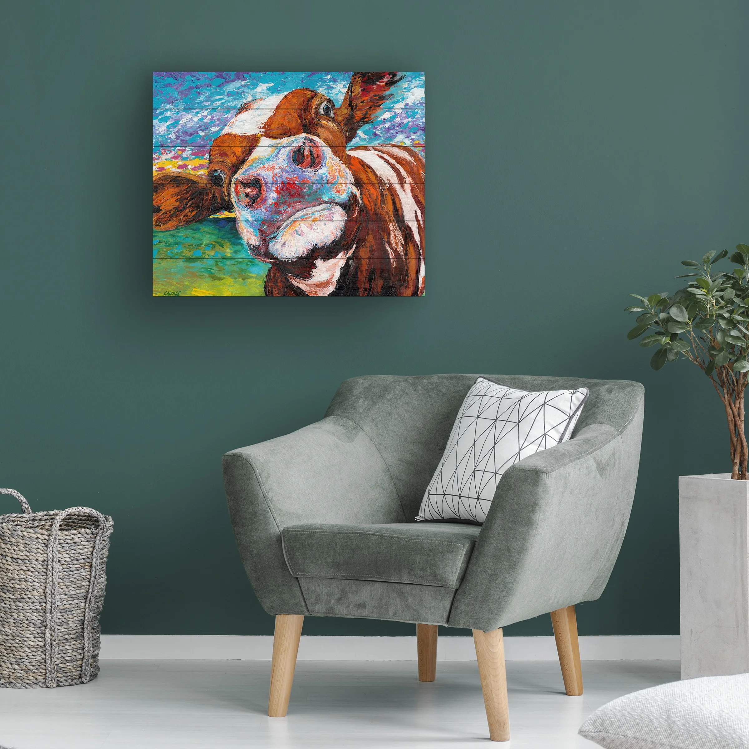 Carolee Vitaletti 'Curious Cow I' Wood Slat Art 18x22