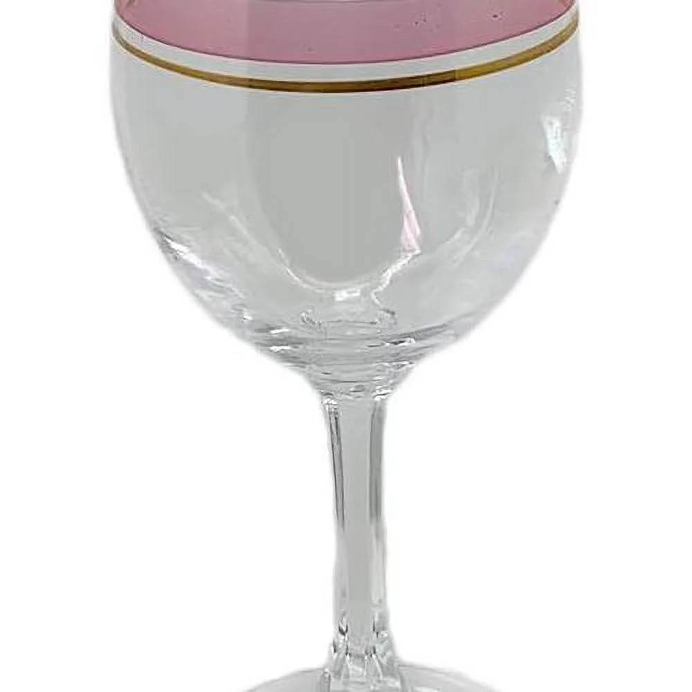 Italian Crystal Set Of 6 Wine Glasses With Gold/Rose Rim Design Cappacity 6.75 Oz