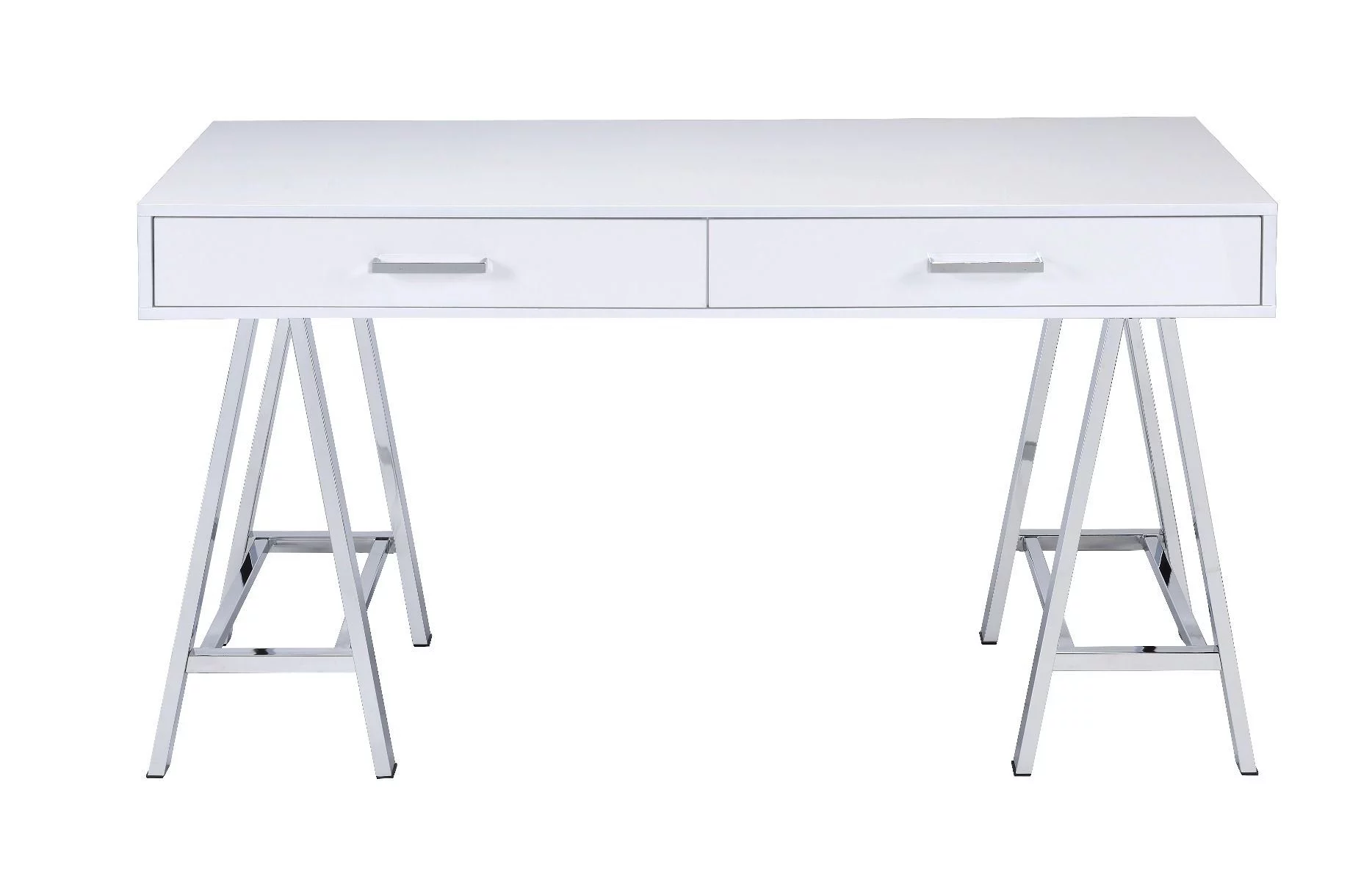 Coleen Writing Desk - White High Gloss & Chrome Finish | Enhance Workspace with USB Connectivity