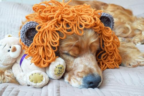 Dog Snood Scarf Lion Outfit Winter Dog's Accessories Ear Coverings Animal Hat Pet Knit Neck Warmer Neckwear for Puppy Wool (M)