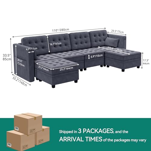 YITAHOME Modular Sectional Sofa, Versatile U-Shaped Couch with Ample Storage, Memory Foam, 9-Seat Convertible Sofa with Adjustable Armrests & USB Port, Fit for Living Room, Blue-gray2