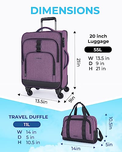 BAGSMART Expandable 20 inch Carry on Luggage Airline Approved, Lightweight Carry on Suitcase with Spinner Wheels, Family Travel Suitcase Set with Duffle Bag-Black
