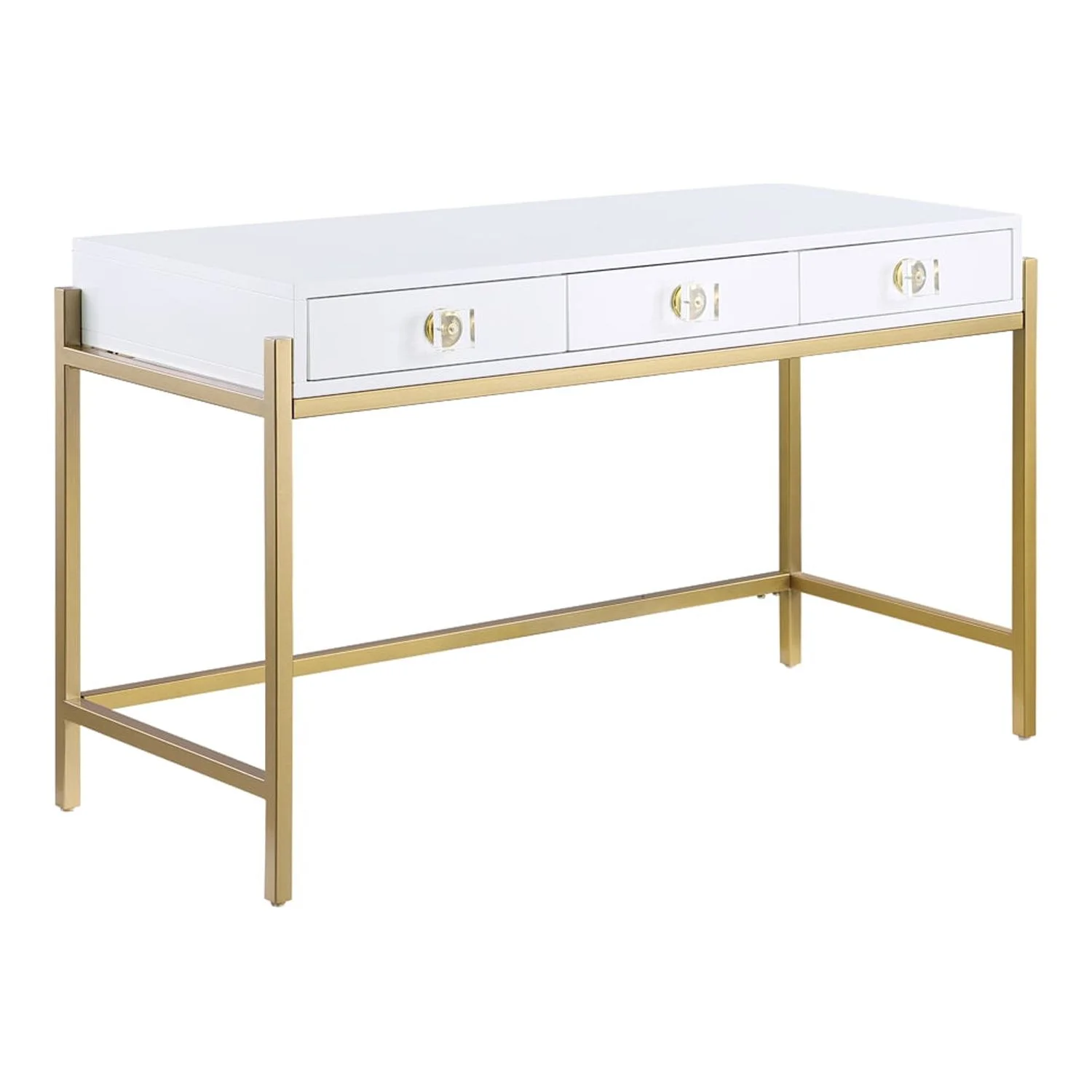 Best Master Furniture Tamila White Lacquered Computer Desk with Gold Frame