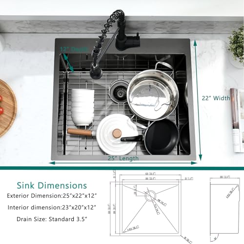 25 Inch Drop In Utility Sink with Faucet, 25