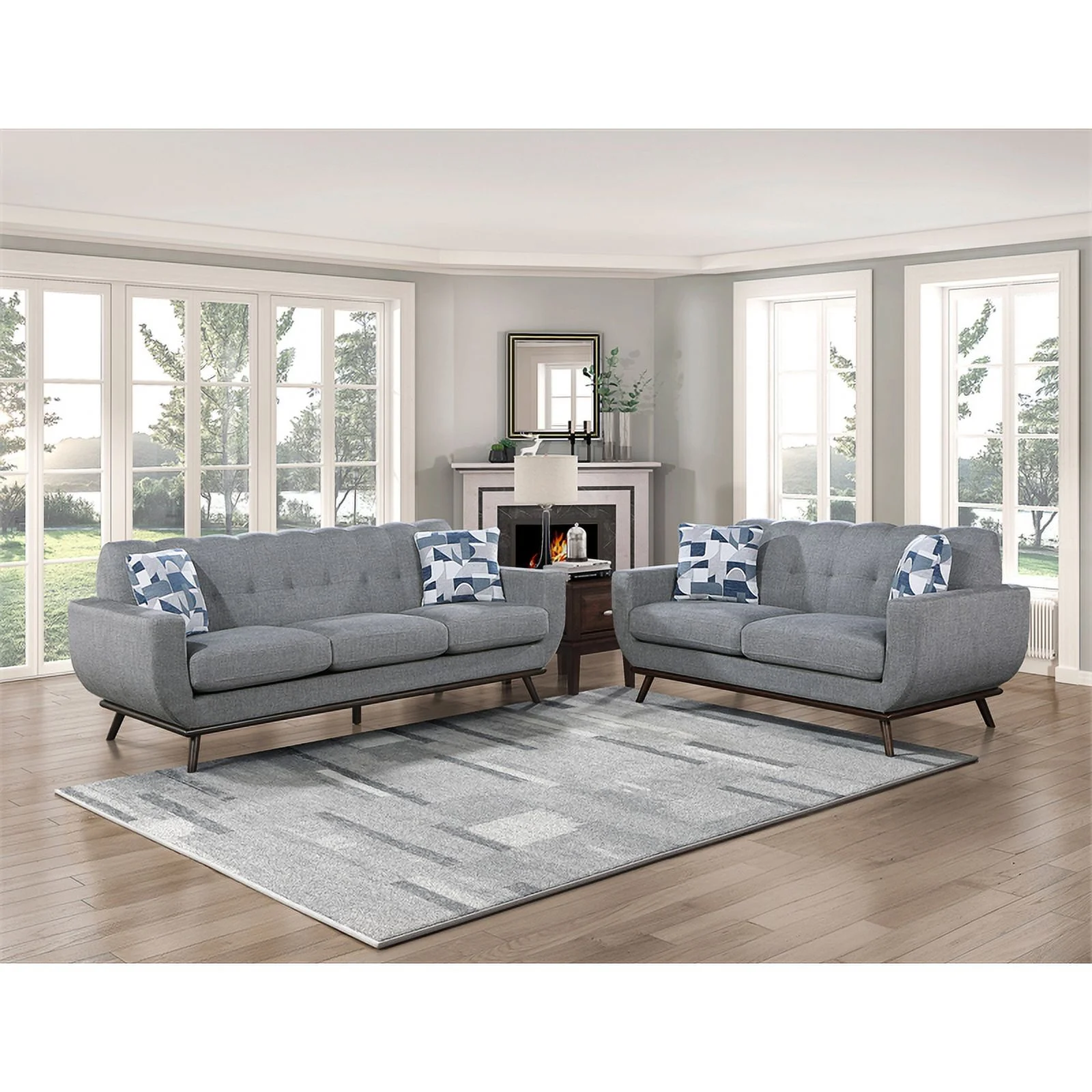 Pemberly Row 2-Piece Living Room Sofa Set with Tufted Back in Gray