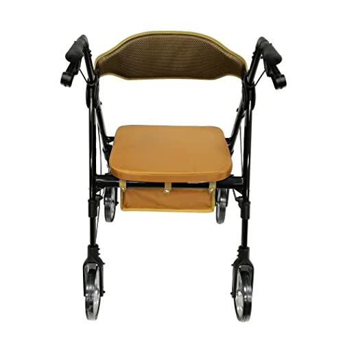 HEALTHLINE Heavy Duty Rollator Walker with Seat - Extra Wide Alluminium Folding Rolling Walkers 450LB with Wide Basket & Padded Seat - 4 Wheel Walker for Adults (Black)