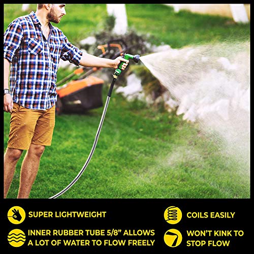 Bionic Steel PRO 100 Ft Garden Hose with Nozzle, Premium 304 Stainless Steel Metal Water Hose 100Ft Flexible Hose, Rust Proof, Lightweight, Heavy Duty, Crush Resistant Fittings, 500 PSI, 2025 Model