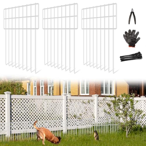 25 Panels Garden Fencing Animal Barrier, 17in (H) X 27ft (L) Dog Dig Fence Barrier, 1.25in Gap Rustproof Metal Stakes Decorative Garden Fence, Ground Defense Border Fence for Outdoor, Yard, Patio
