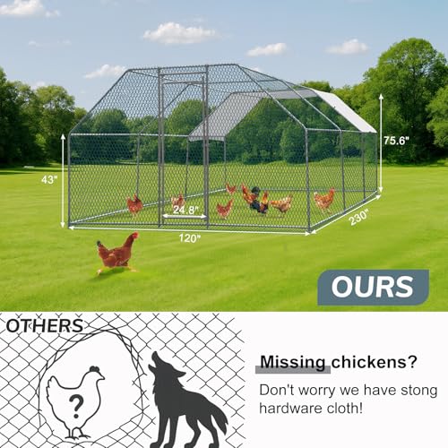 Outvita Chicken Coop, 6.5 x 10 FT Large Metal Chicken House, Poultry Habitat Cage with Waterproof Cover, Walk-in Chicken Run Pen for Small Animals Yard Farm Patio
