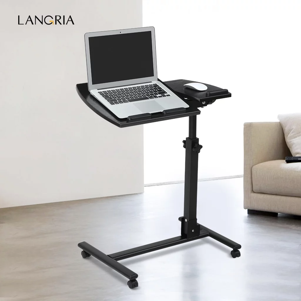 LANGRIA Height Adjustable Mobile Laptop Desk, Black Walnut