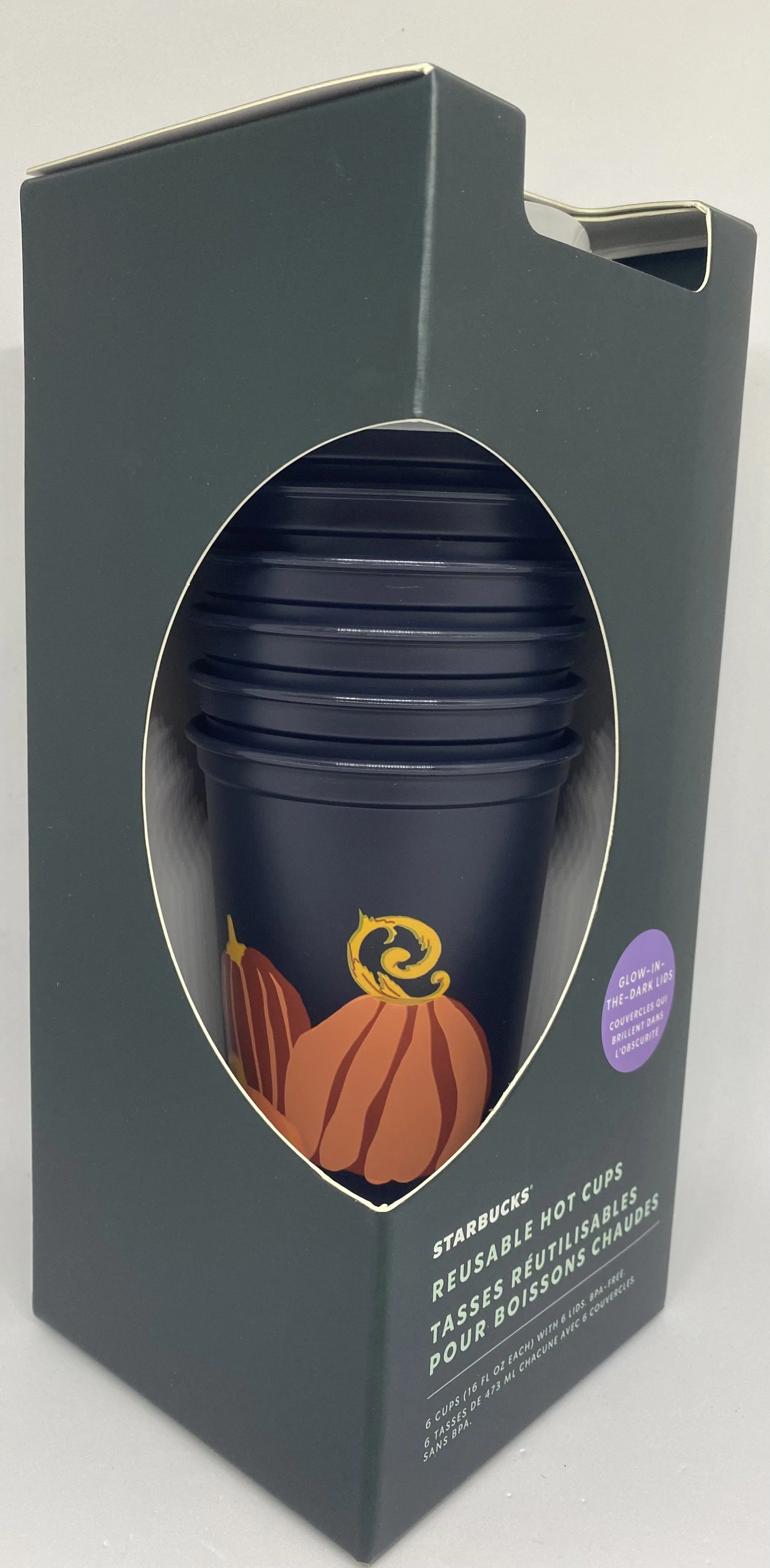 Starbucks Halloween 2021 Glow in the Dark Lids Reusable Cups Set of 6 New w Box