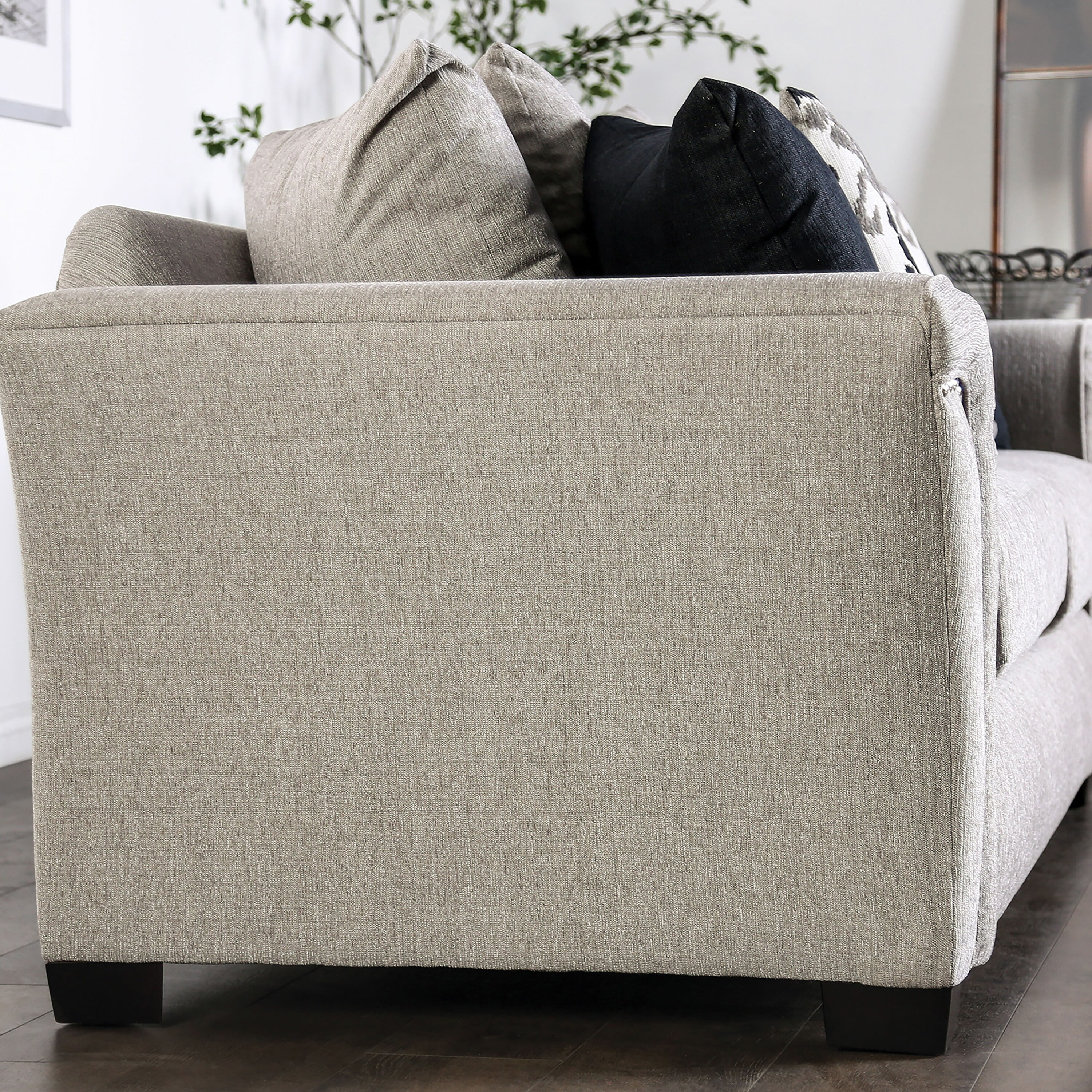 Furniture of America Deltin Transitional Light Taupe Fabric Upholstered Flared Arms Sofa by