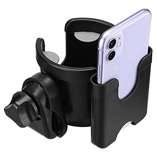 Suranew Stroller Cup Holder with Phone Holder/Organizer, Universal Bike Cup Holder, 2-in-1 Cup Holder for Walker, Bike, Wheelchair