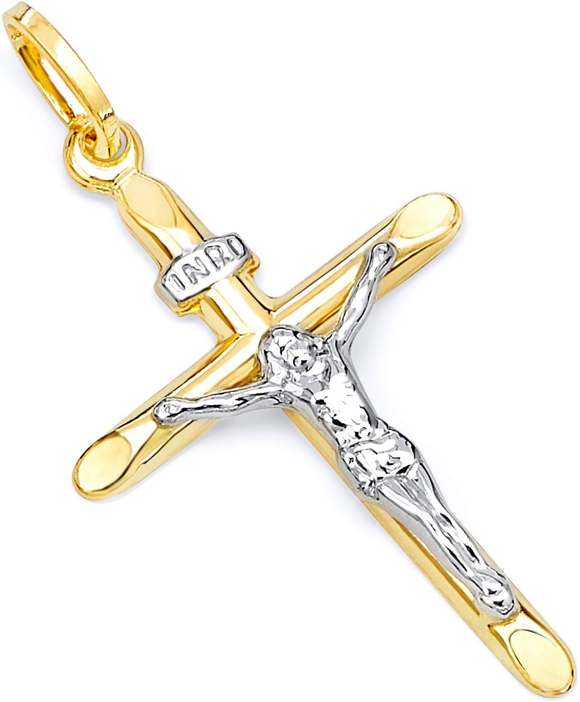14k REAL Two Tone Gold Religious Crucifix Jesus Cross Charm Pendant