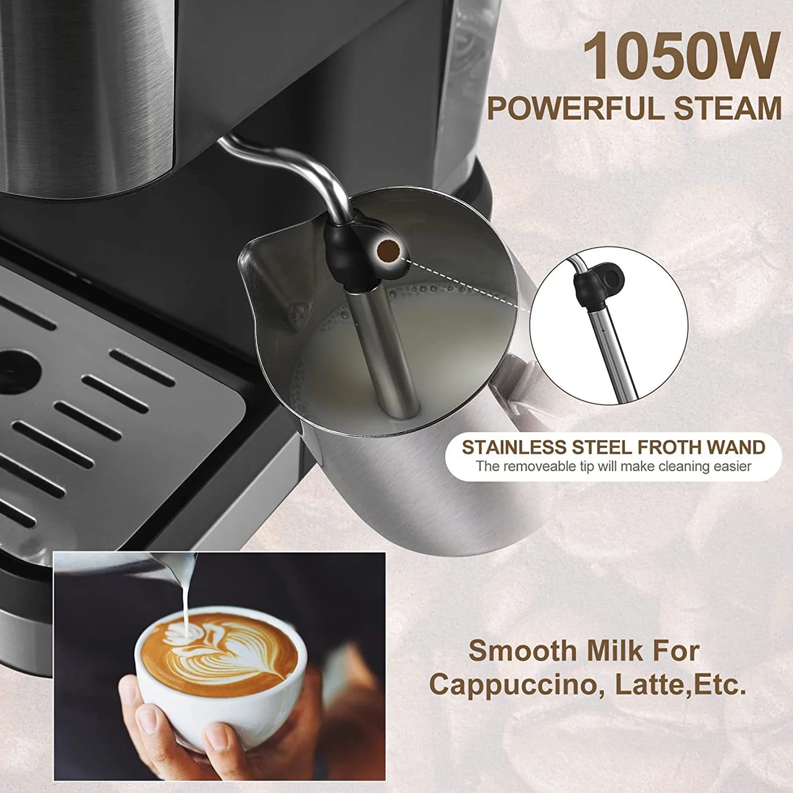 OWSOO Coffee Maker,All-In-One Coffee Frother 15 Bar Espresso Coffee Maker maker coffee Wand / 1.5L Frother Wand 1.5L Water espresso espresso 1050W All-In-One Coffee coffee espresso Frother Wand