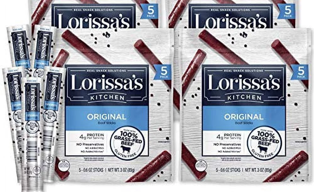 Lorissa?s Kitchen&nbsp;Snack Packs,&nbsp;Grass-Fed Beef Sticks, Original, 0.6 oz., Pack of 20 - Keto Friendly, 4g of Protein, No Added Nitrites or Nitrates, Gluten Free Snacks