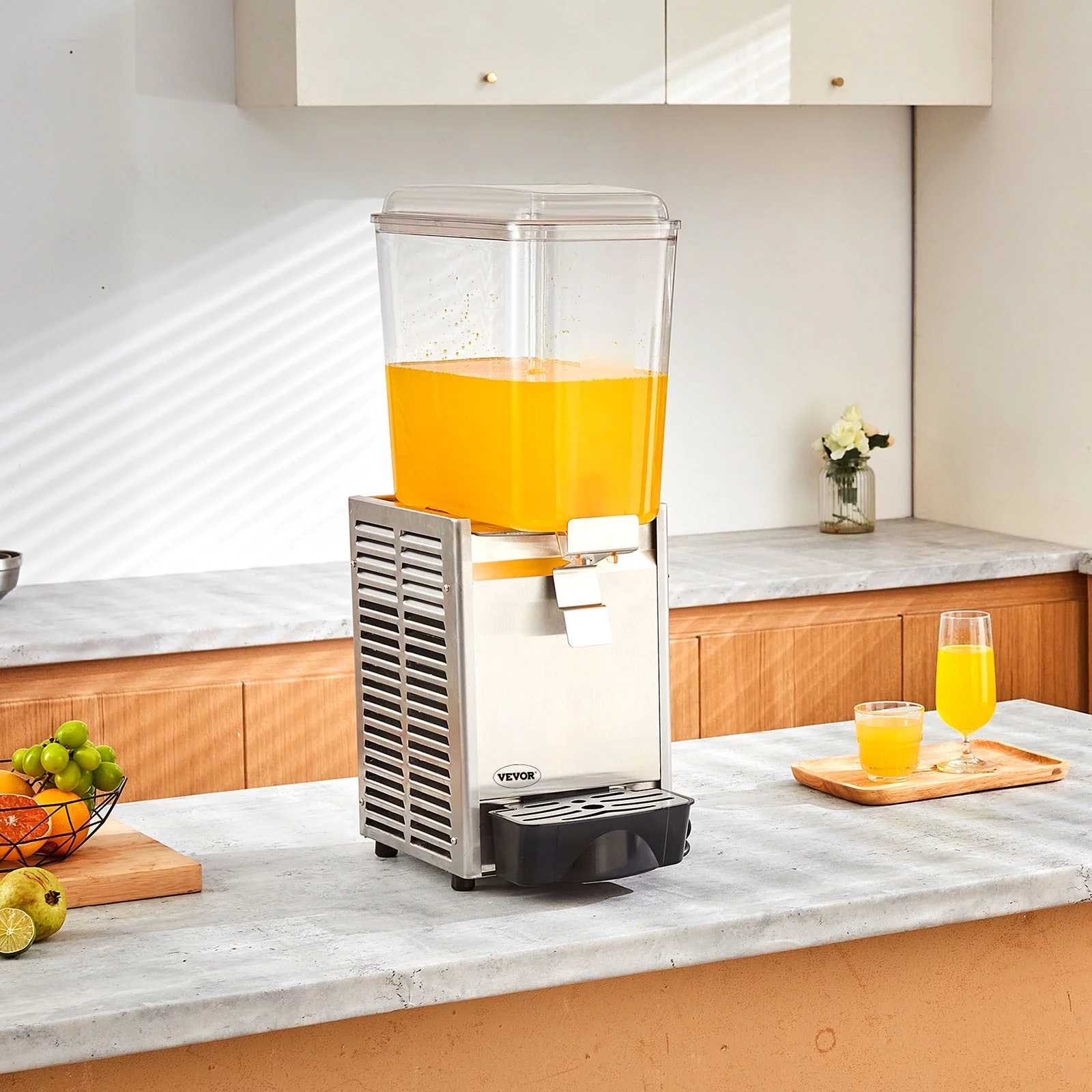 BENTISM Commercial Beverage Dispenser Cold Juice Ice Drink Dispenser 18L*1 Tank Ice Tea Drink Machine18 Liter 325W  Stainless Steel Food Grade Material Commercial Juice dispenser 110V Equipped