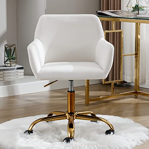 KCC Velvet Office Desk Chair, Comfy Swivel Modern Leisure Armchair with Wheels, Upholstered Comfy Velvet Fabric Makeup Chair Height Adjustable for Teens Women Girls Elegant Home Office, Baby Blue