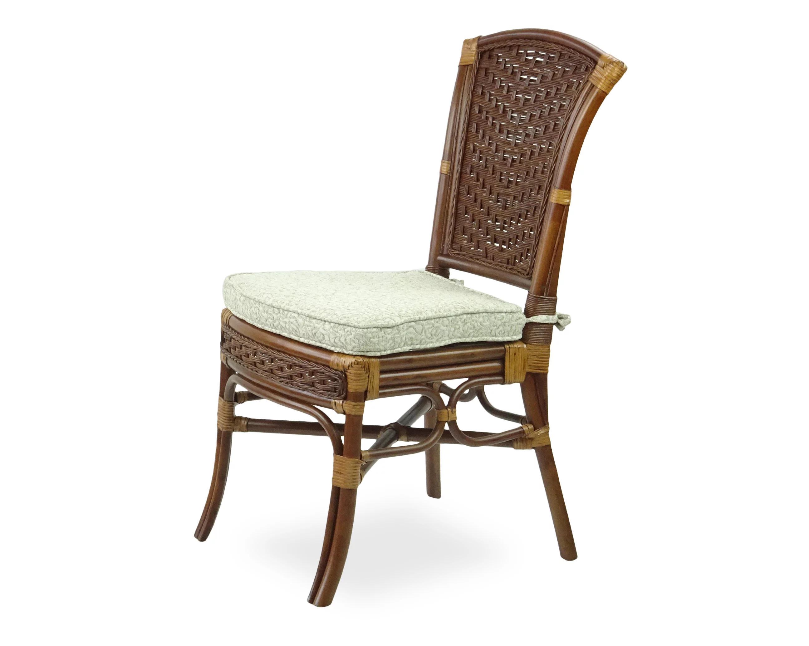 Wickerix Alexa Dining Side Chair Natural Rattan Wicker Handmade, Dark Walnut Color