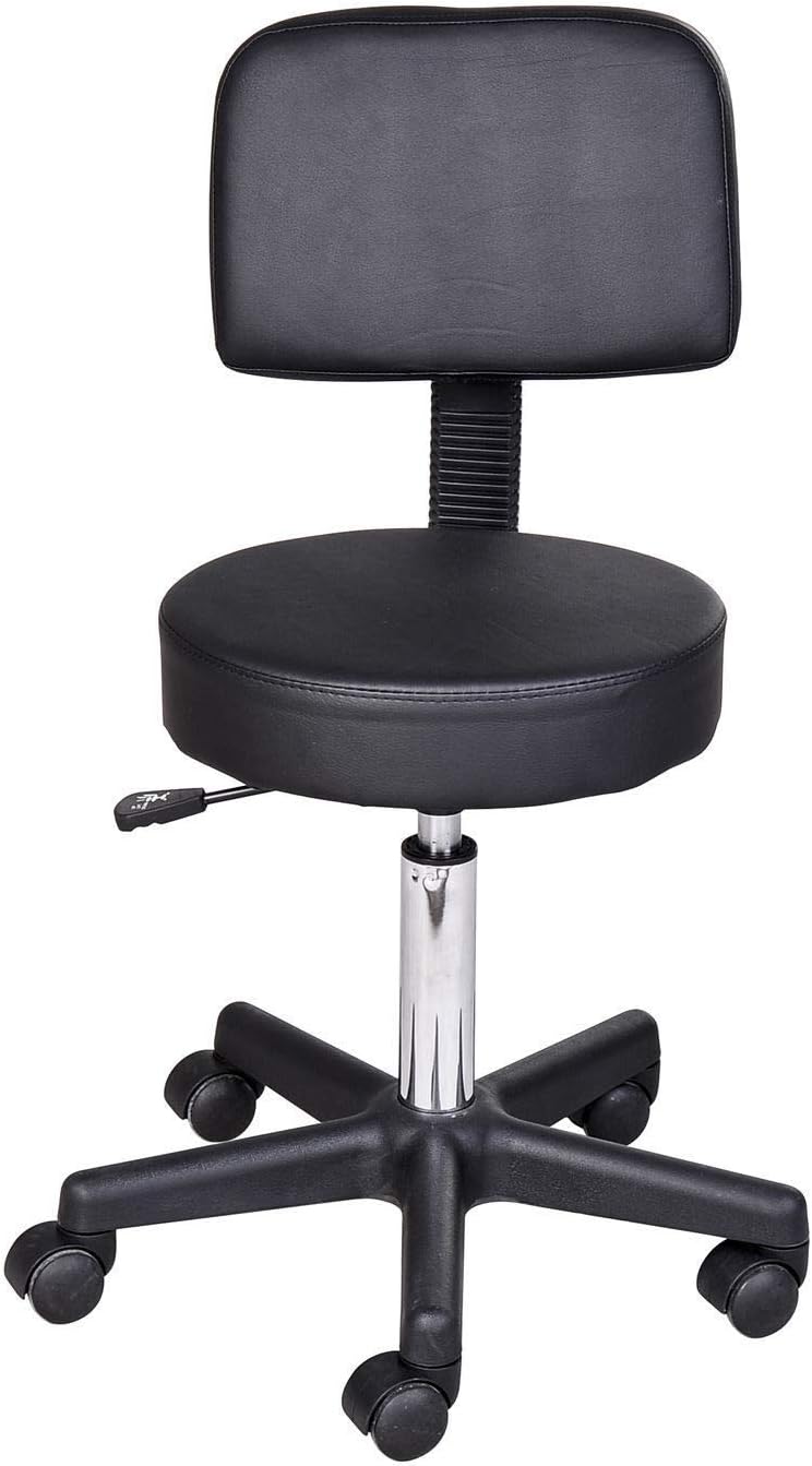 HOMCOM Swivel Medical Salon Stool with Back Support, Rolling Office Drafting Chair with Adjustable Height, PU Leather Surface and Wheels, Black