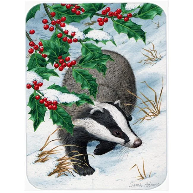 Badgers With Holly Berries Glass Cutting Board- Large
