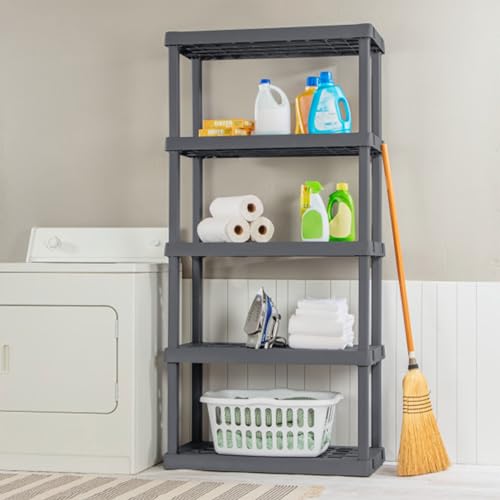 Sterilite 5-Shelf Plastic Storage Shelves, Heavy Duty Shelving Rack Unit for Garage, Gray