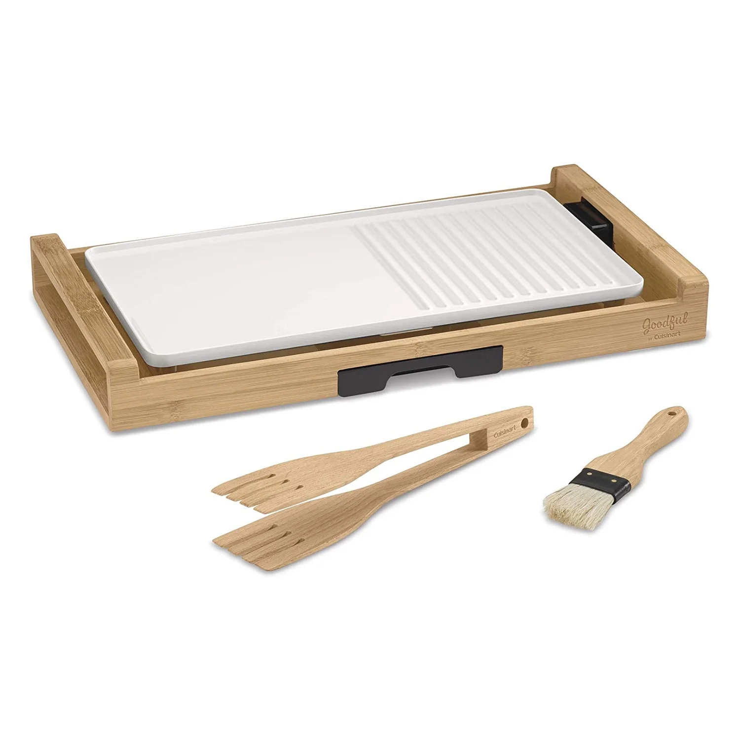 Goodful Cuisinart Bamboo Home Kitchen Countertop Full Grill and Griddle, White