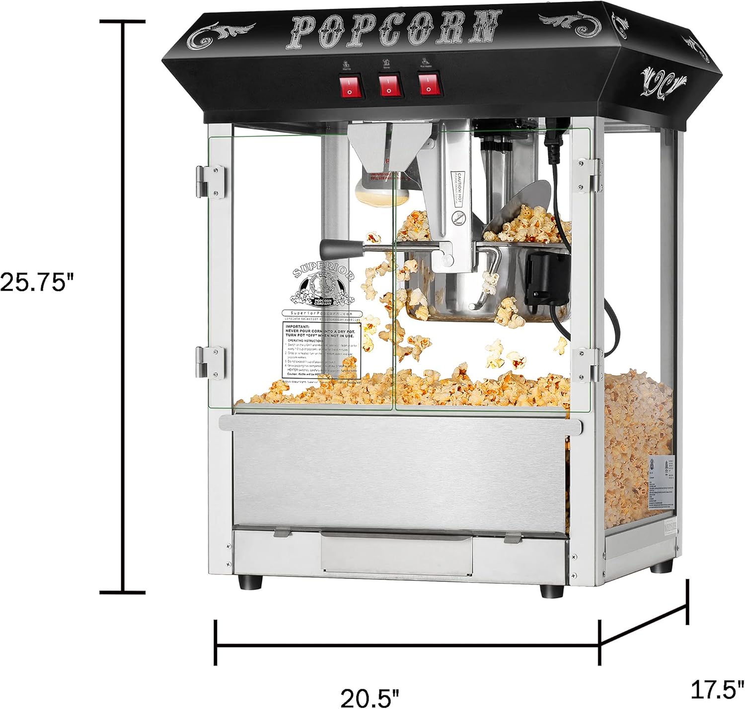 Superior Popcorn Hot and Fresh Popcorn Machine - Black, 8 Ounces