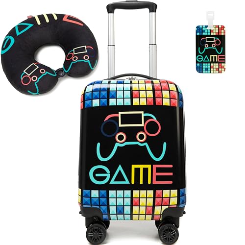 Kid’s Luggage Set 2 Piece Suitcase Set 16’’ Hardside Luggage with Spinner Wheels Girls Boys Carry on Toddler Luggage Travel Rolling Luggage Carry on Luggage Airline Approved Football