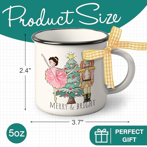 Merry Christmas Nutcracker Mini Coffee Mug Set of 3, White Xmas Tree 5 oz Mini Coffee Cups for Tiered Tray Decor, Winter Holiday Kitchen Coffee Bar Decorations Housewarming Gift