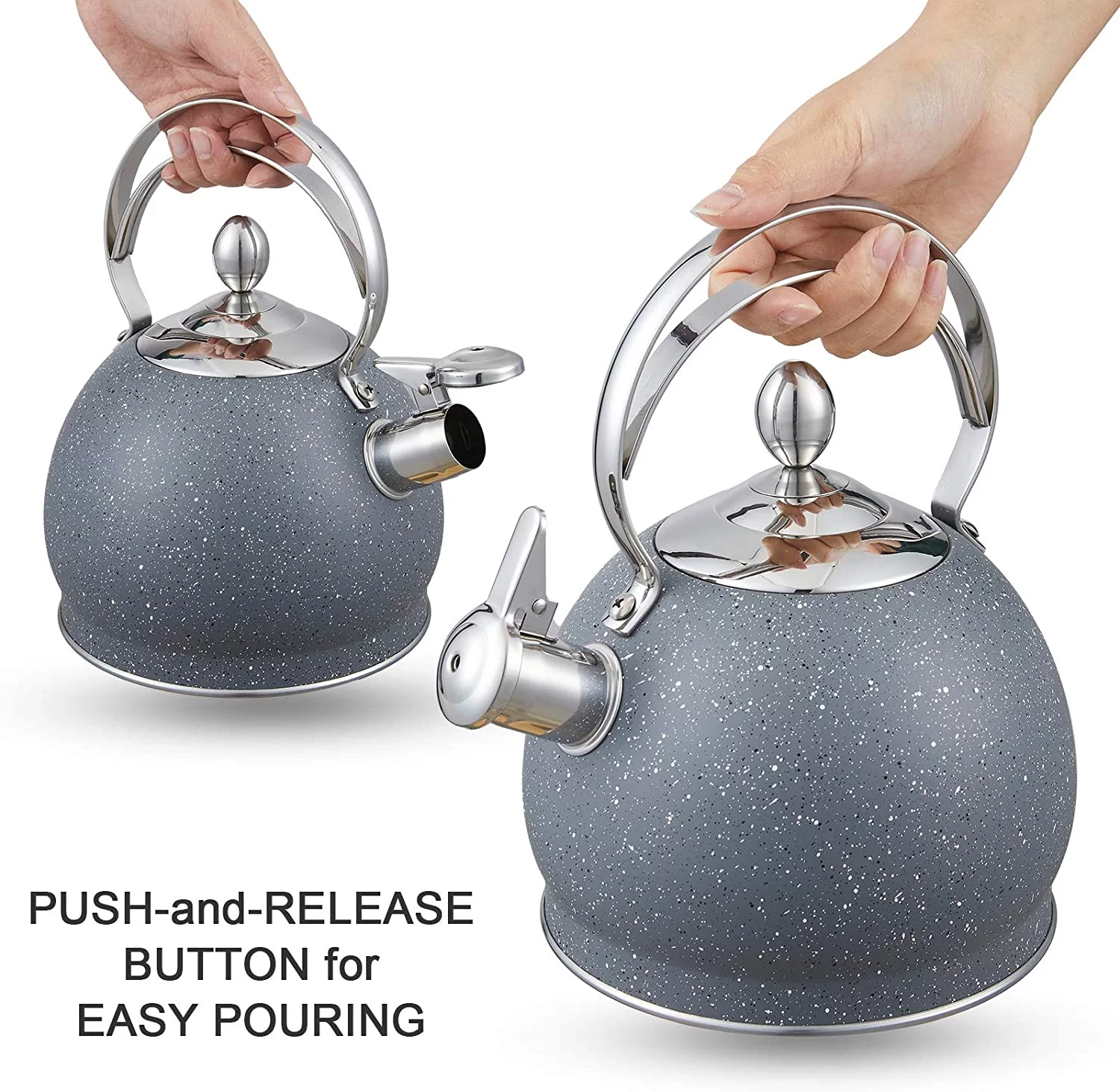 Creative Home 2.5 Qt. Stainless Steel Whistling Tea Kettle, Opaque Gray with Speckle