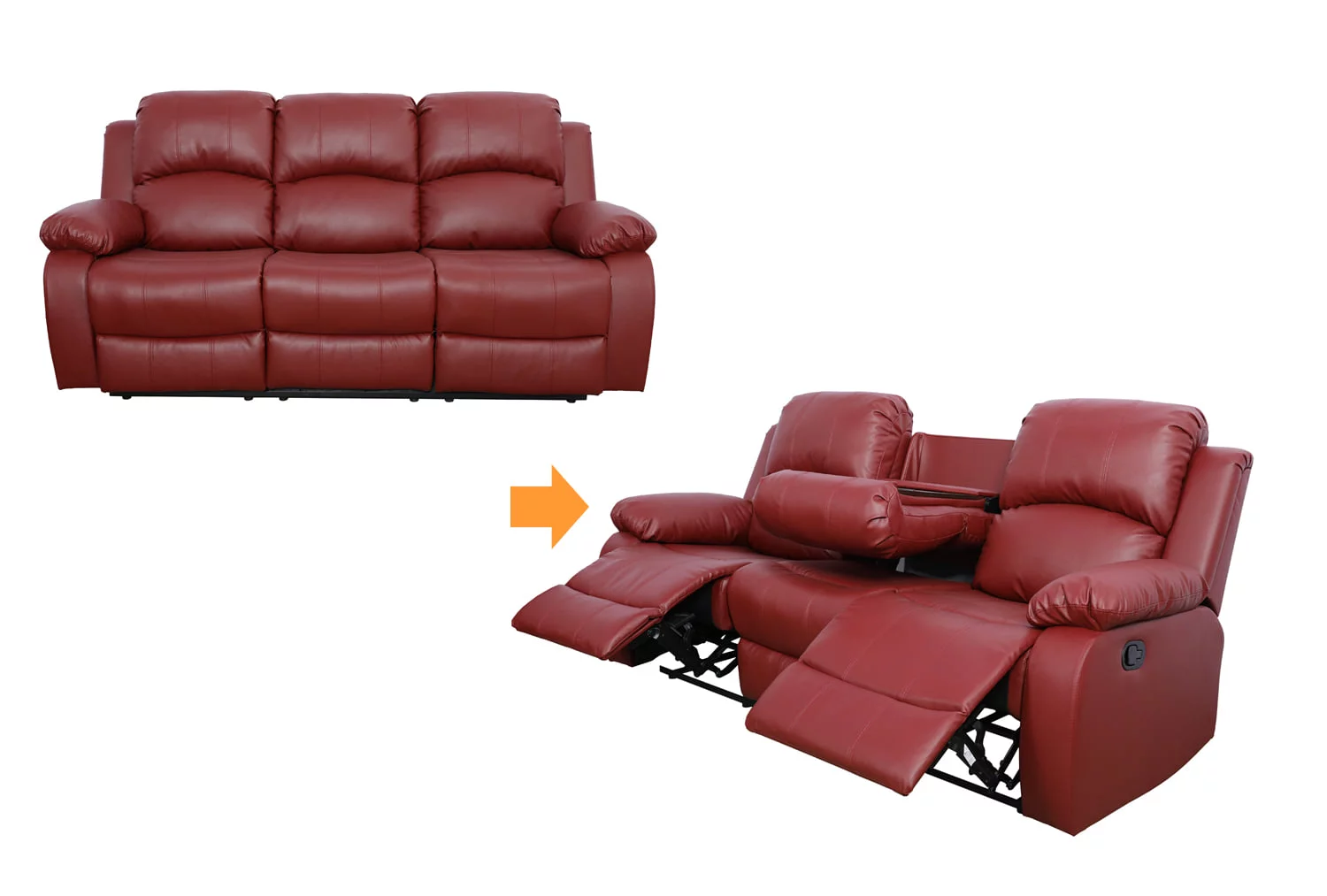 Ainehome Red Leather Reclining Sofa + Loveseat Set Living Room Recliner Set
