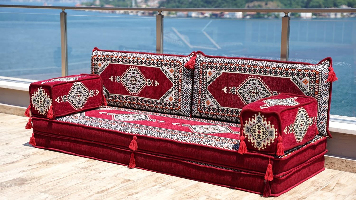 Maroon Arabic Floor Seating, Reading Sofa, Arabic Majlis, Floor Cushion, Sectional Sofa, Arabic Sofa, Sofa Bed, Poufs, Turkish Floor Seating Set (8'' Thickness Sofa)
