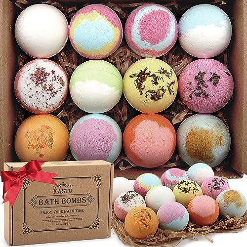 Bath Bombs Salt Balls,12 PCS Gift Set,Vanilla Menthol Rose Extract Essential Oils,Moisturizing Dry Skin,Fizzy Spa,Relaxing,Bubble Bath Bomb Gifts Idea for Men Women