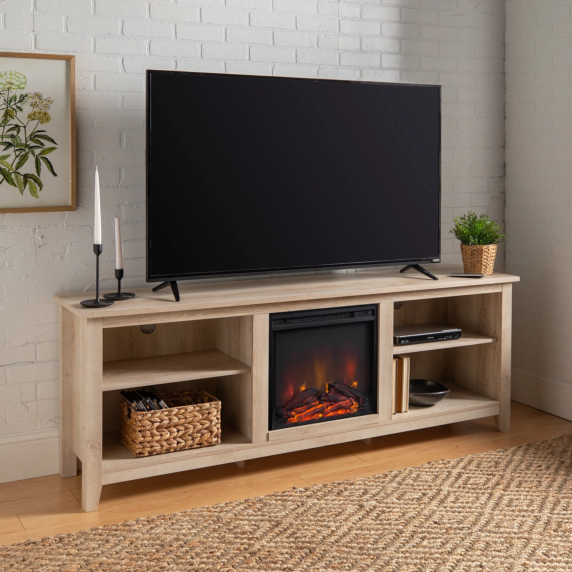 Woven Paths Open Storage Fireplace TV Stand for TVs up to 80