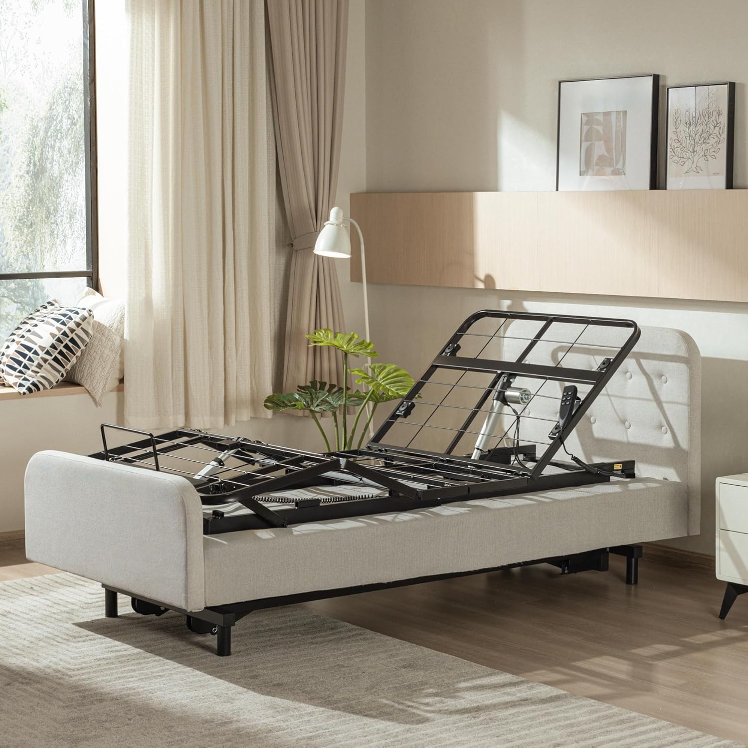 Twin XL Power Adjustable Bed Base Frame No Legs for Storage Platform Rv Bed,Wired Remote,Zero Clearance,Super Easy Assembly No Tools Needed