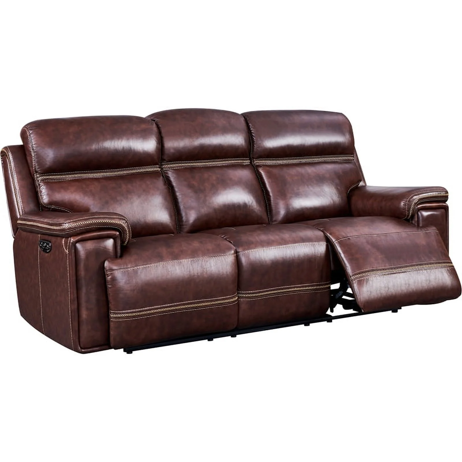 Leather Lusso Gaston Modern Genuine Leather & Hardwood Sofa in Brown