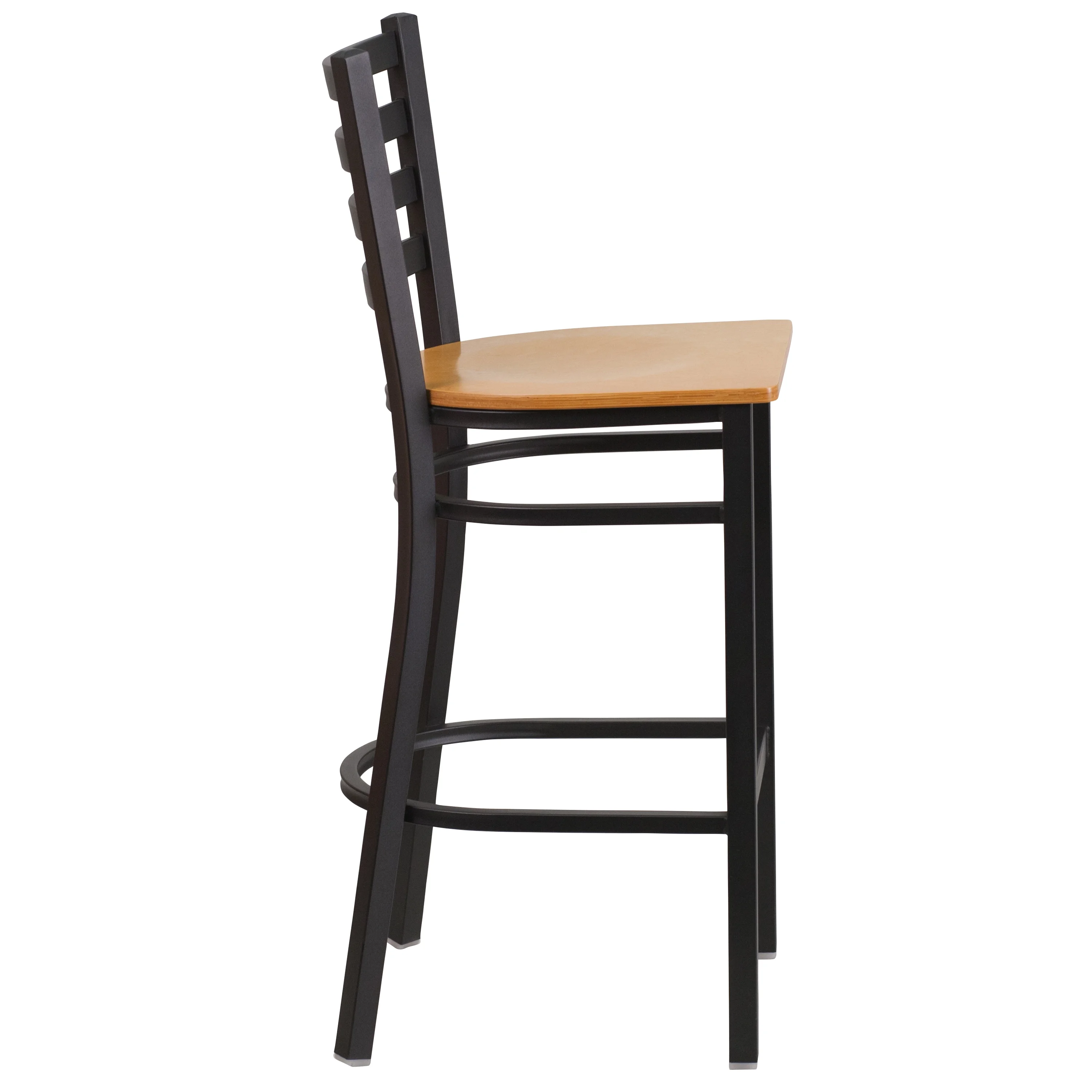 Flash Furniture 2 Pack HERCULES Series Black Ladder Back Metal Restaurant Barstool - Natural Wood Seat