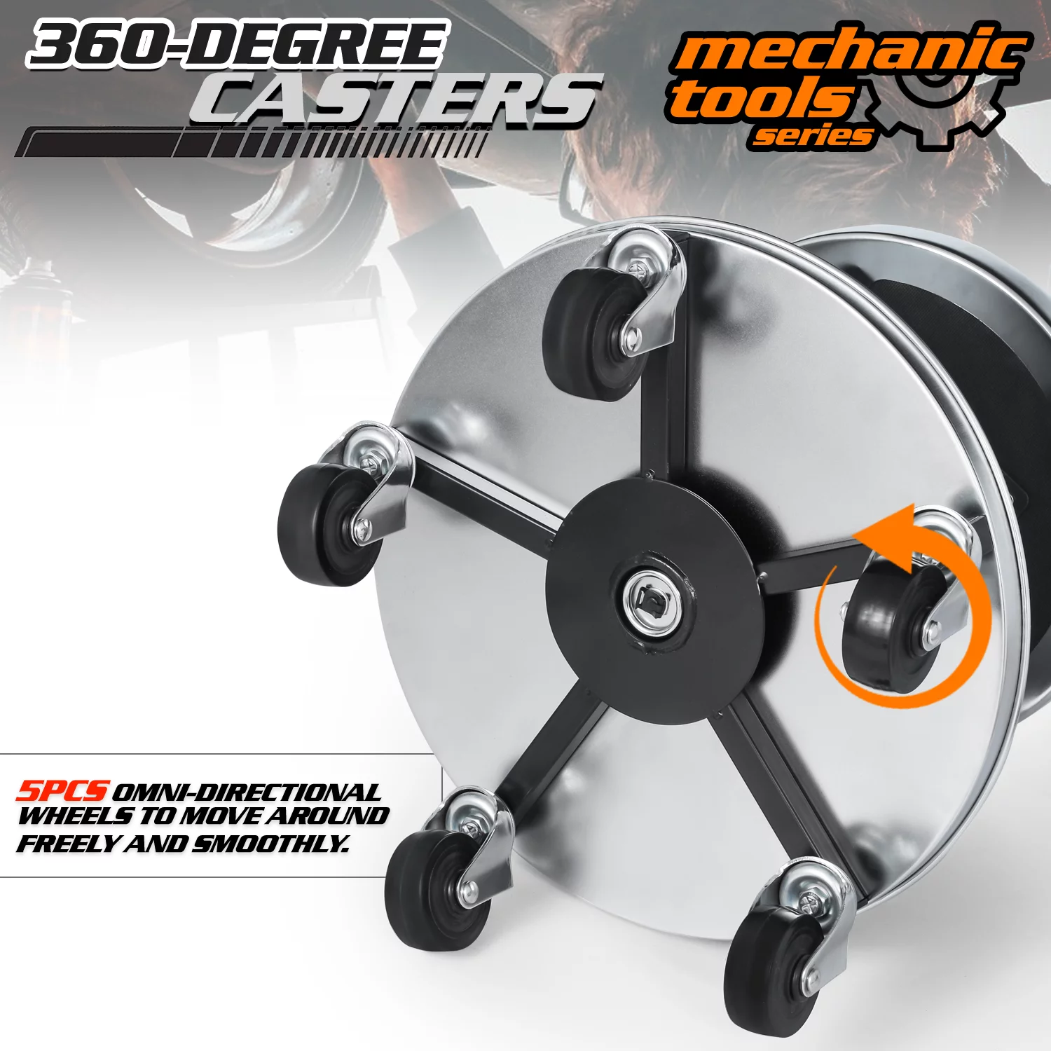 M-AUTO Heavy-Duty Adjustable Mechanic's Roller Seat Rolling Stool with Wheels & Tool Tray, 300 lbs Capacity - Black