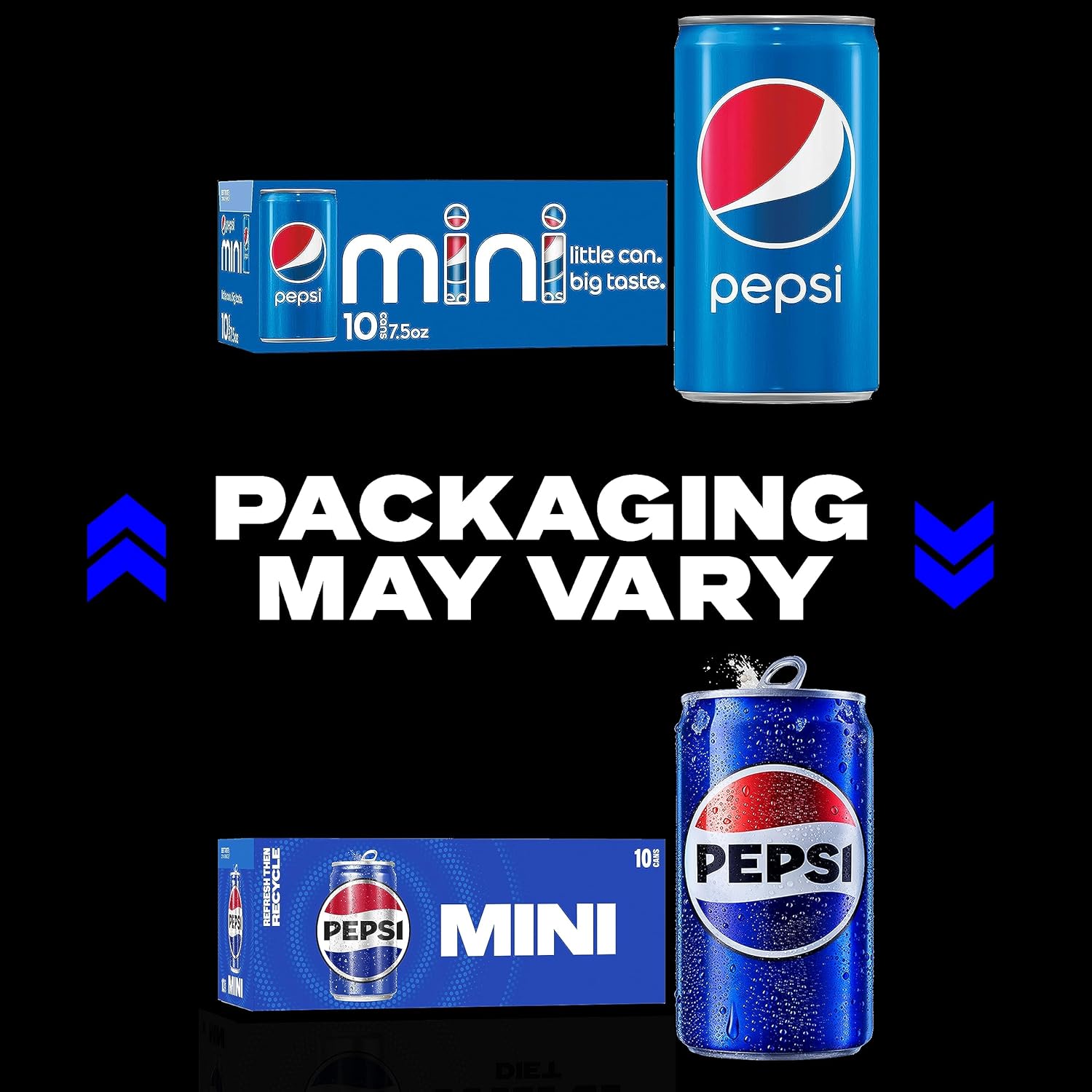 Pepsi Soda, Mini Cans, 7.5 Ounce (Two packs of 10)