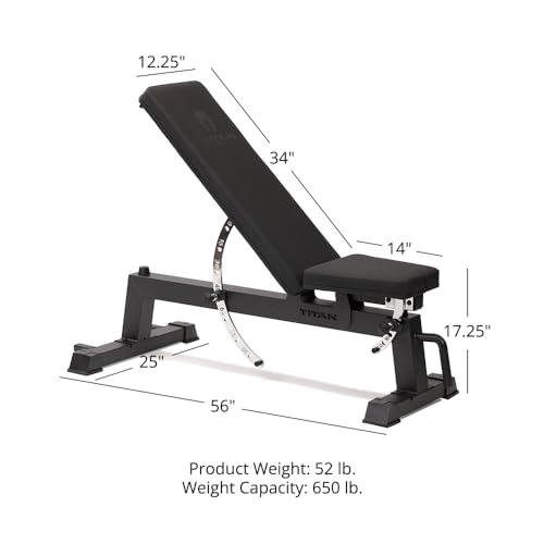 Titan Fitness Performance Series Adjustable Bench, Supports 650 LB Incline, Versatile Utility Bench for Home Gym Weightlifting,Strength Training, Flat, Incline, Upright Positions