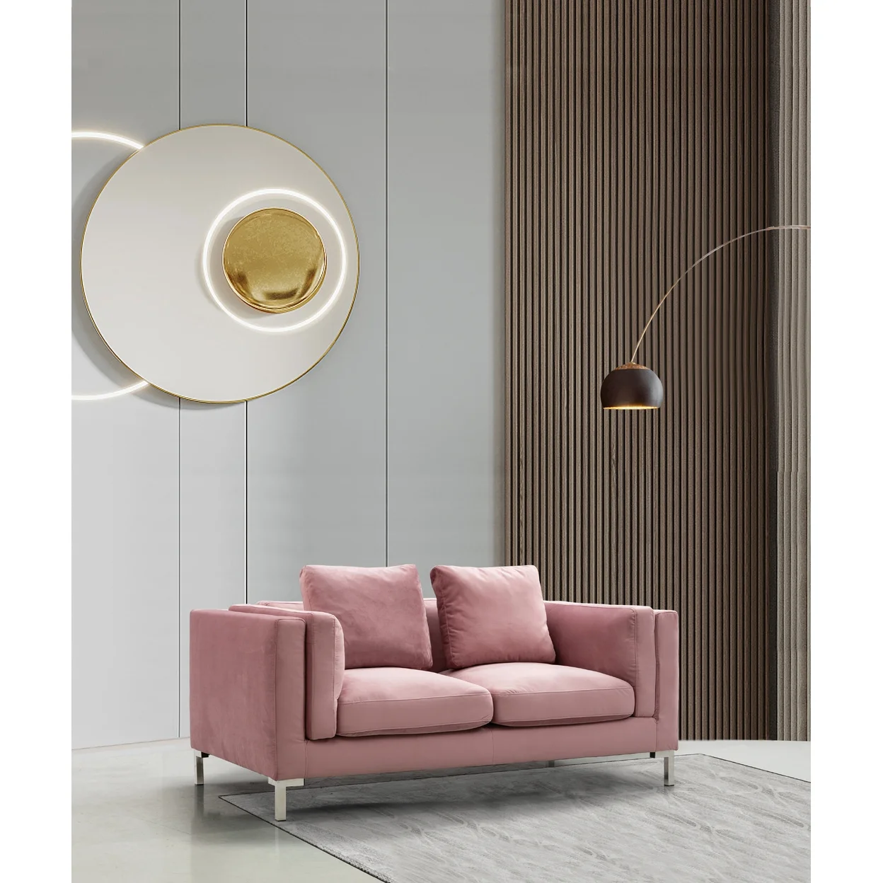 Iconic Home Everlie Loveseat Velvet Upholstered Multi-Cushion Seat Loose Back Shelter Arm Design Silver Tone Metal