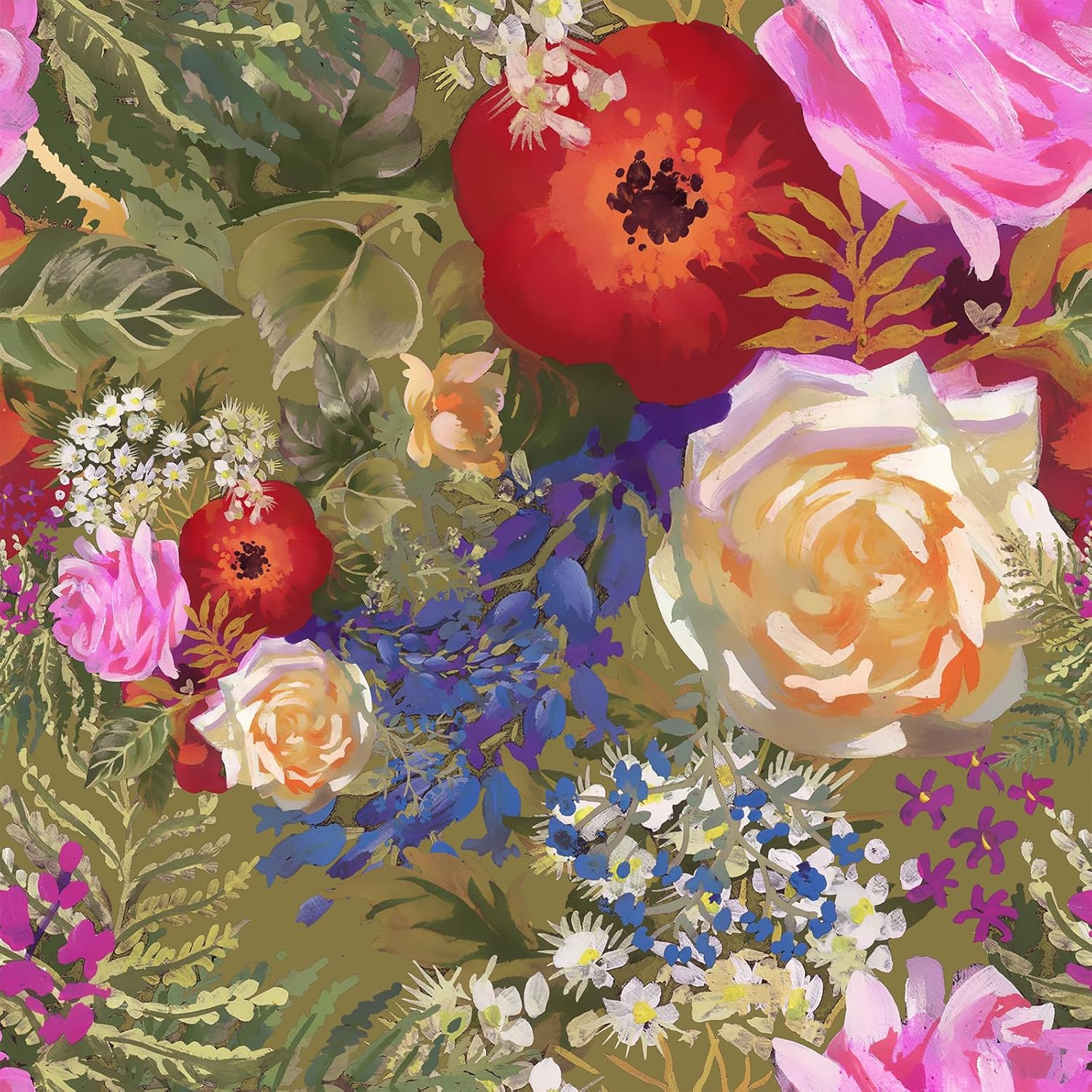 VEELIKE Garden Floral Peel and Stick Wallpaper Vintage Floral Wallpaper Mural Self Adhesive Green Botanical Wallpaper 17.7''x118'' Removable Wallpaper Green Contact Paper for Walls Cabinets Bedroom