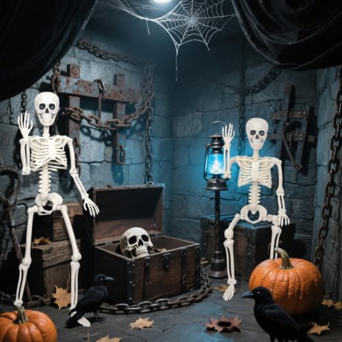 2Pack 3Ft/90cm Halloween Life Size Skeletons Full Size Plastic Human Skeleton with Movable Joint for Outdoor Indoor Halloween Decoration (Grey, 3ft)